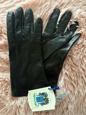 Portolano Black Leather Gloves Size 6.5 Silk Lined NWT